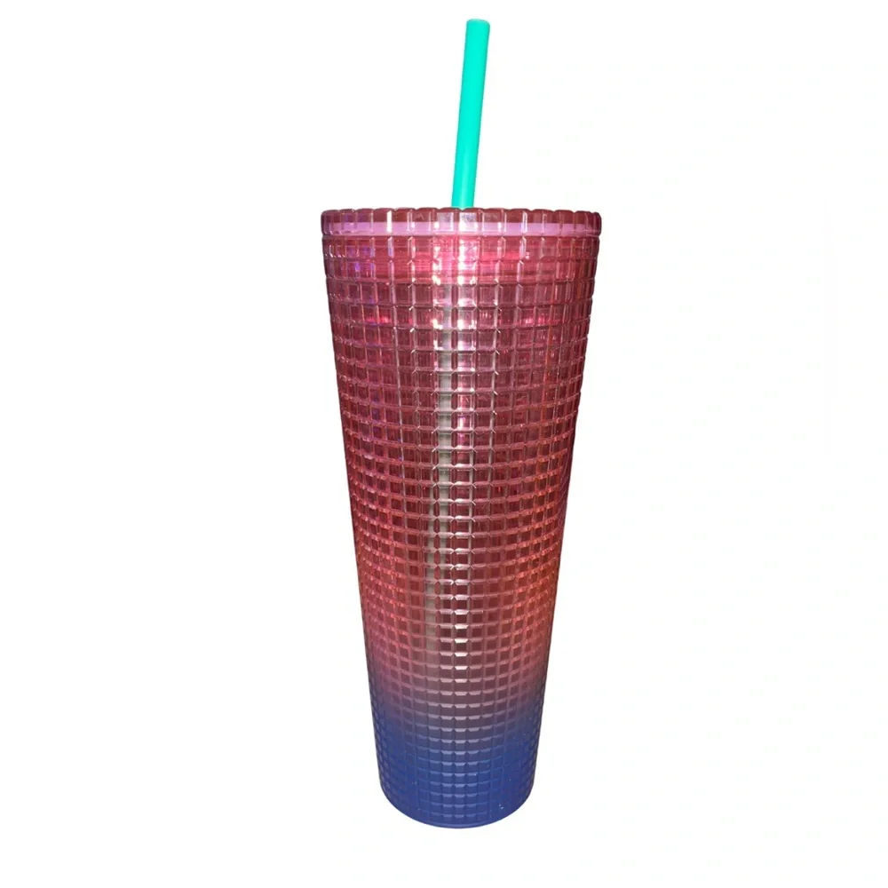 NWT Starbucks Venti Pink Blue Gradient Grid Tumbler Cold Cup 24oz